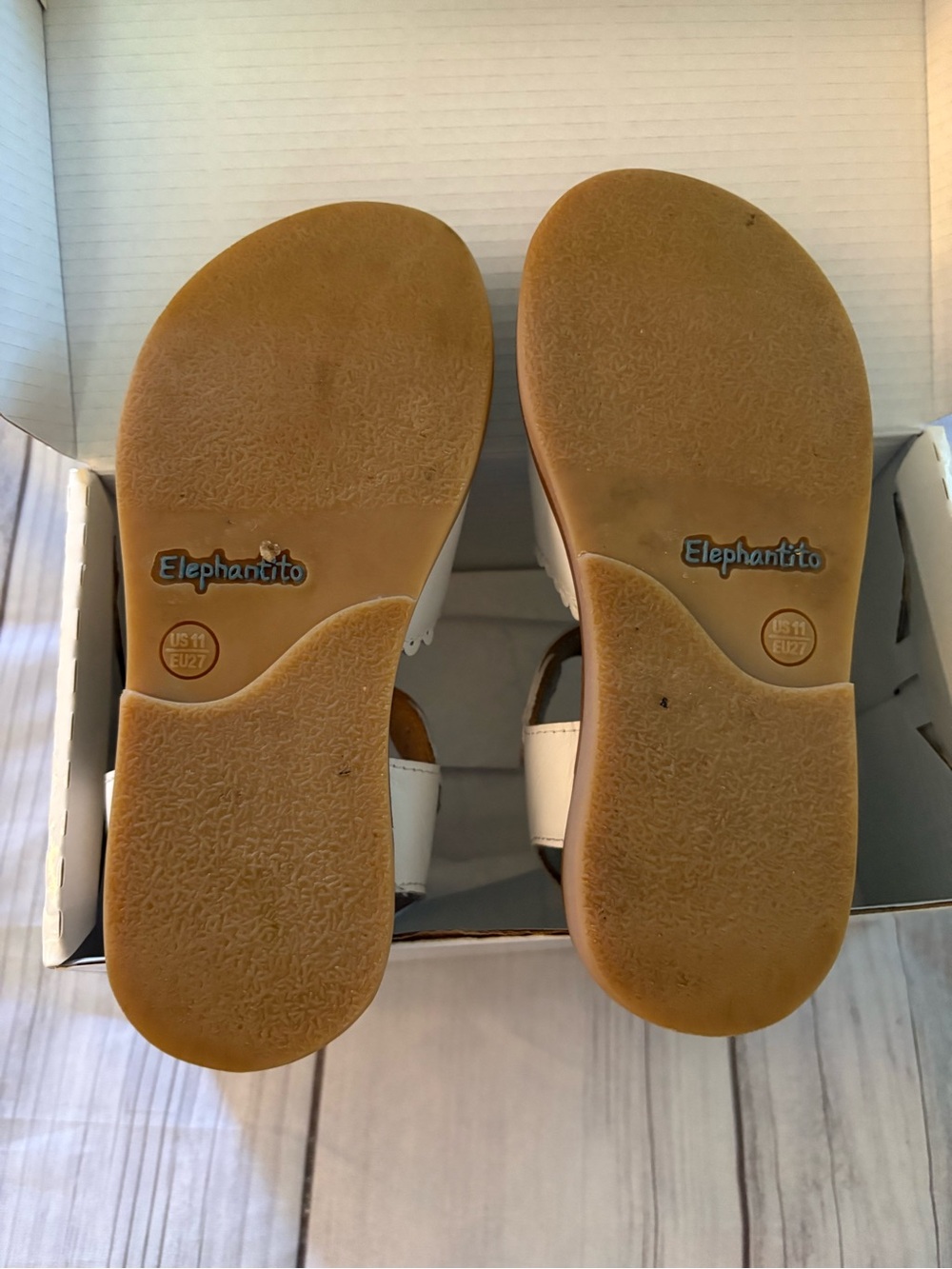 Elephantito White Scalloped Leather Sandals Girls Size 11 - Picture 7 of 9